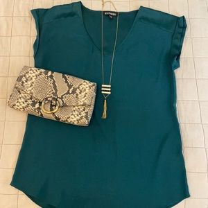 Express Women’s Teal V-Neck Cap-Sleeve Blouse
